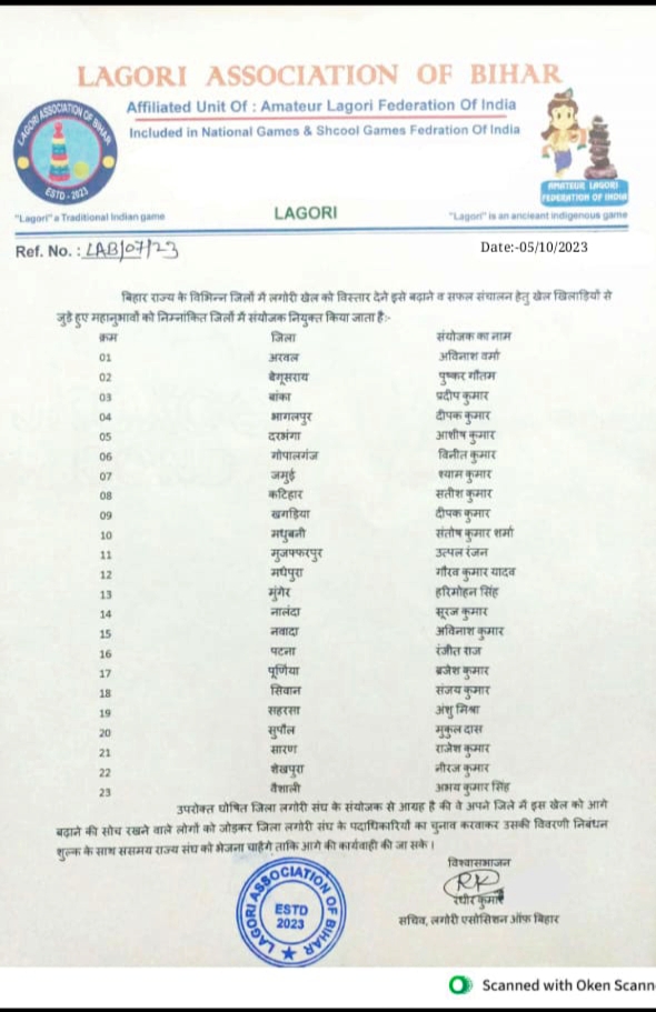 हरिमोहन सिंह लंगोरी खेल के मुंगेर जिला संयोजक बनाएं गए। हरिमोहन सिंह लंगोरी खेल के मुंगेर जिला संयोजक बनाएं गए।