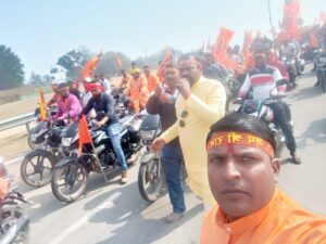 ग्रामीण क्षेत्रों में जय श्री राम के नाम से निकाला गया भव्य मोटरसाइकिल शोभायात्रा
