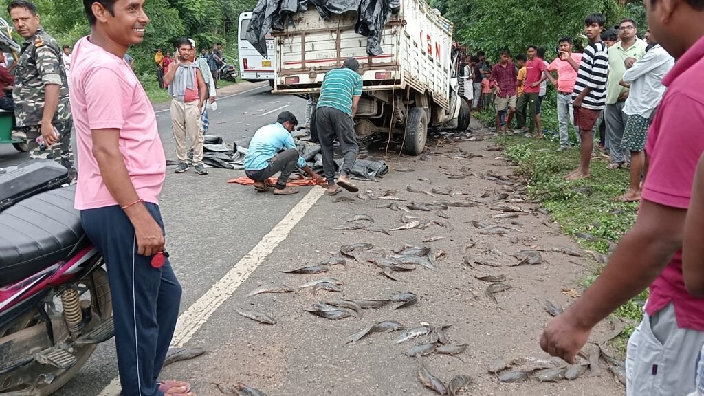 मछली लदी पिकअप और ट्रक के आमने सामने की जोरदार टक्कर:एक की मौत मछली लदी पिकअप और ट्रक के आमने सामने की जोरदार टक्कर:एक की मौत