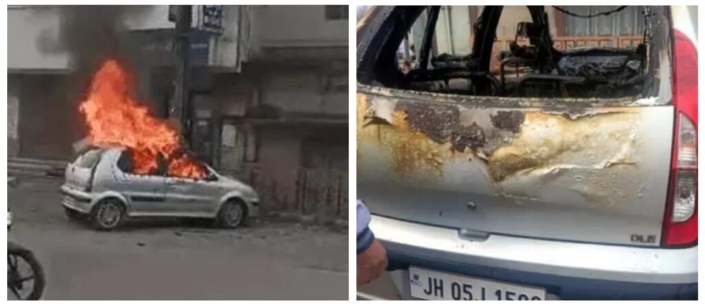 जमशेदपुर:खड़ी कार में लगी आग,शॉर्ट सर्किट से आग लगने की आशंका