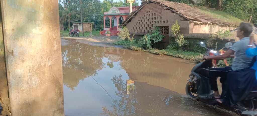 मयूरकोला गांव में जल जमाव से राहगीर परेशान, ग्रामीणों ने नाला निर्माण की की मांग