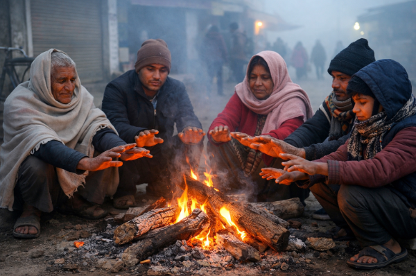 शीतलहर और बढ़ती ठंड से जनजीवन अस्त-व्यस्त, लोग अलाव का सहारा लेने को मजबूर