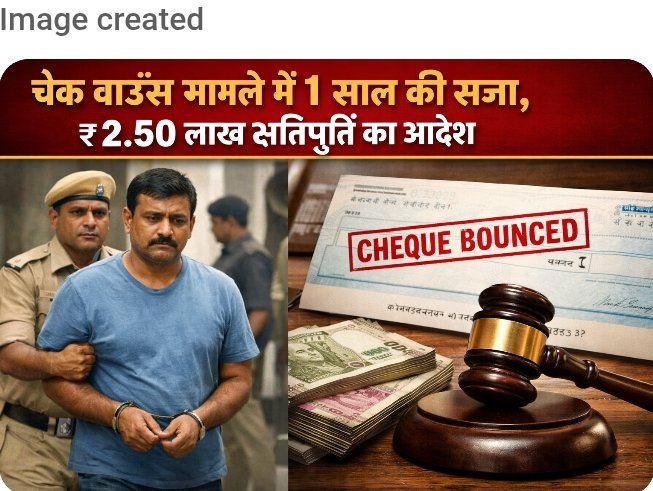 चेक बाउंस मामले में आरोपी को एक वर्ष की सजा, ₹2.50 लाख क्षतिपूर्ति का आदेश चेक बाउंस मामले में आरोपी को एक वर्ष की सजा, ₹2.50 लाख क्षतिपूर्ति का आदेश