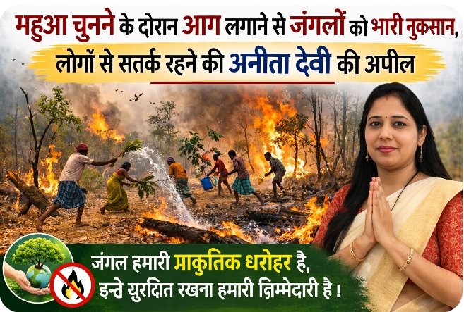 महुआ चुनने के दौरान आग से जंगलों को भारी नुकसान, जिला परिषद उपाध्यक्ष अनीता देवी ने लोगों से सतर्क रहने की अपील
