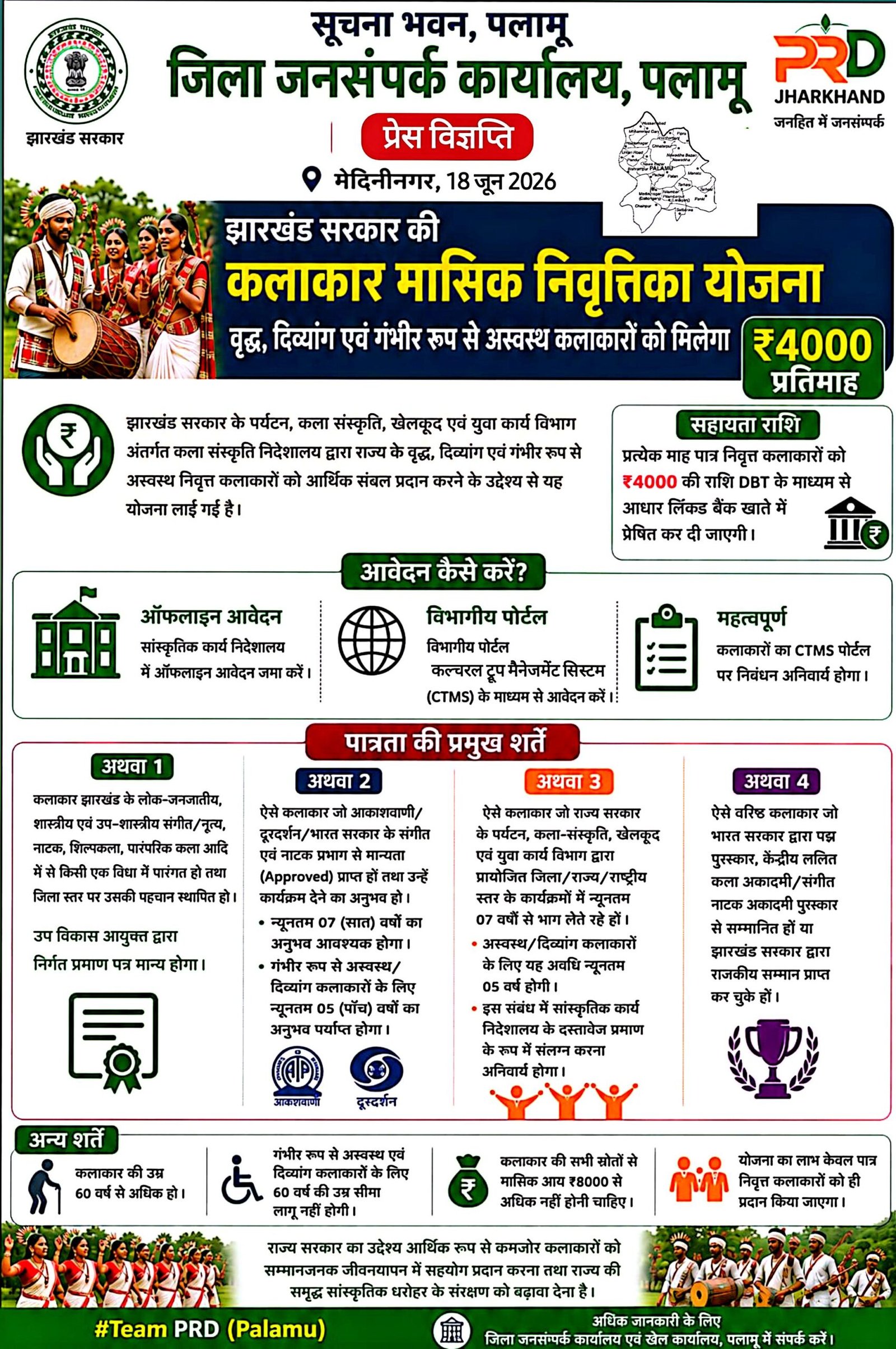 वृद्ध एवं असहाय कलाकारों को मिलेगी ₹4000 मासिक सहायता, सरकार ने शुरू की ‘कलाकार मासिक निवृत्तिका योजना