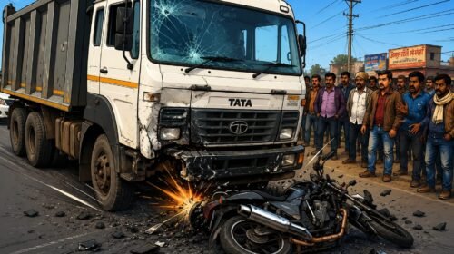 तेज रफ्तार बाइक हाइवा से टकरायी,तीन युवक गंभीर रूप से घायल