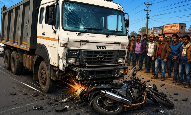 तेज रफ्तार बाइक हाइवा से टकरायी,तीन युवक गंभीर रूप से घायल