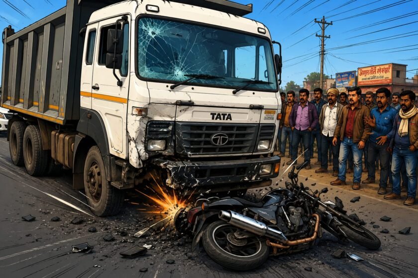 तेज रफ्तार बाइक हाइवा से टकरायी,तीन युवक गंभीर रूप से घायल