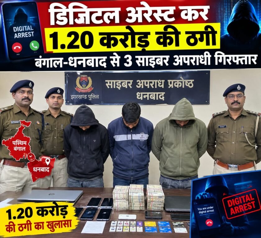डिजिटल अरेस्ट कर 1.20 करोड़ की साइबर ठगी मामले में बड़ी कार्रवाई,एसआईटी ने 3 आरोपियों को दबोचा
