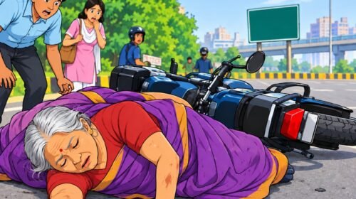 बाइक से गिरकर वृद्ध महिला की मौत