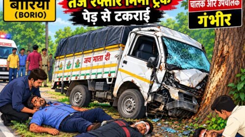 बोरियो-बोआरीजोर मुख्य सड़क पर हादसा, तेज रफ्तार मिनी ट्रक पेड़ से टकराई, चालक-उपचालक गंभीर