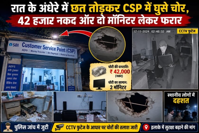 सीएसपी की छत का एलबेस्टर तोड़कर चोरी, 42 हजार रुपये नकद समेत दो मॉनिटर ले उड़े चोर सीएसपी की छत का एलबेस्टर तोड़कर चोरी, 42 हजार रुपये नकद समेत दो मॉनिटर ले उड़े चोर