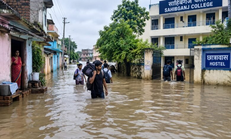 साहिबगंज में बाढ़ का कहर:पांच वार्डों समेत कई इलाकों में घुसा पानी,कॉलेज हॉस्टल भी जलमग्न