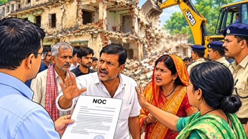 जर्जर मकान गिराने को लेकर विवाद,दुकानदारों की आपत्ति से अटका ध्वस्तीकरण