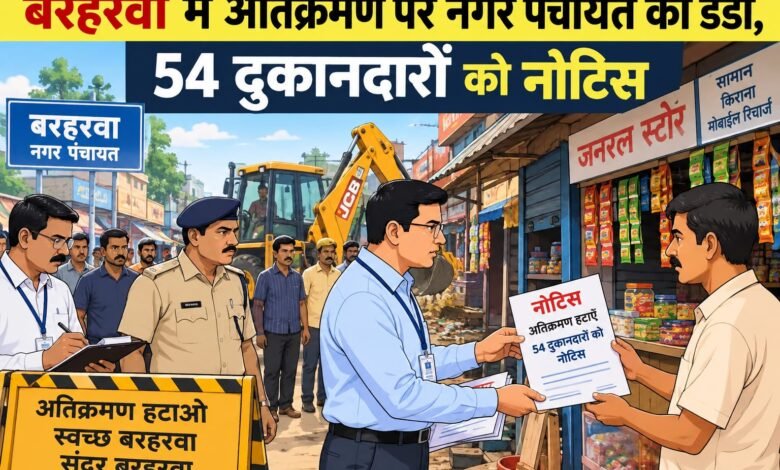 बरहरवा में अतिक्रमण पर नगर पंचायत का डंडा,54 दुकानदारों को नोटिस