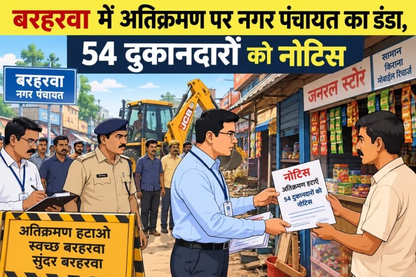 बरहरवा में अतिक्रमण पर नगर पंचायत का डंडा,54 दुकानदारों को नोटिस