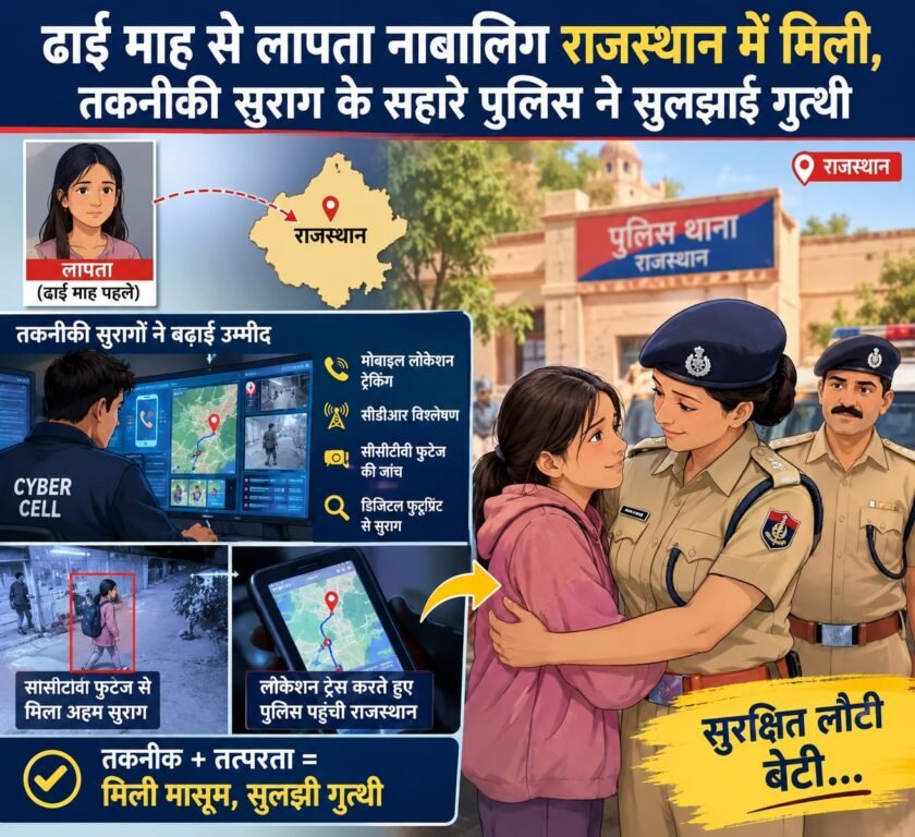 ढाई माह से लापता नाबालिग राजस्थान में मिली, तकनीकी सुराग के सहारे पुलिस ने सुलझाई गुत्थी ढाई माह से लापता नाबालिग राजस्थान में मिली, तकनीकी सुराग के सहारे पुलिस ने सुलझाई गुत्थी