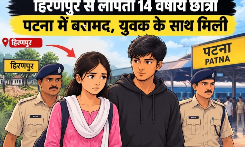 हिरणपुर से लापता 14 वर्षीय छात्रा पटना में बरामद, युवक के साथ मिली हिरणपुर से लापता 14 वर्षीय छात्रा पटना में बरामद, युवक के साथ मिली