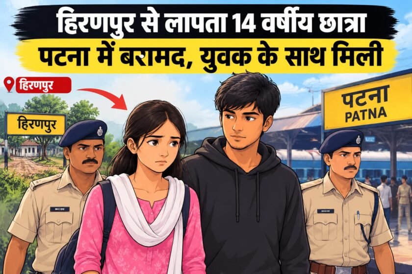 हिरणपुर से लापता 14 वर्षीय छात्रा पटना में बरामद, युवक के साथ मिली हिरणपुर से लापता 14 वर्षीय छात्रा पटना में बरामद, युवक के साथ मिली