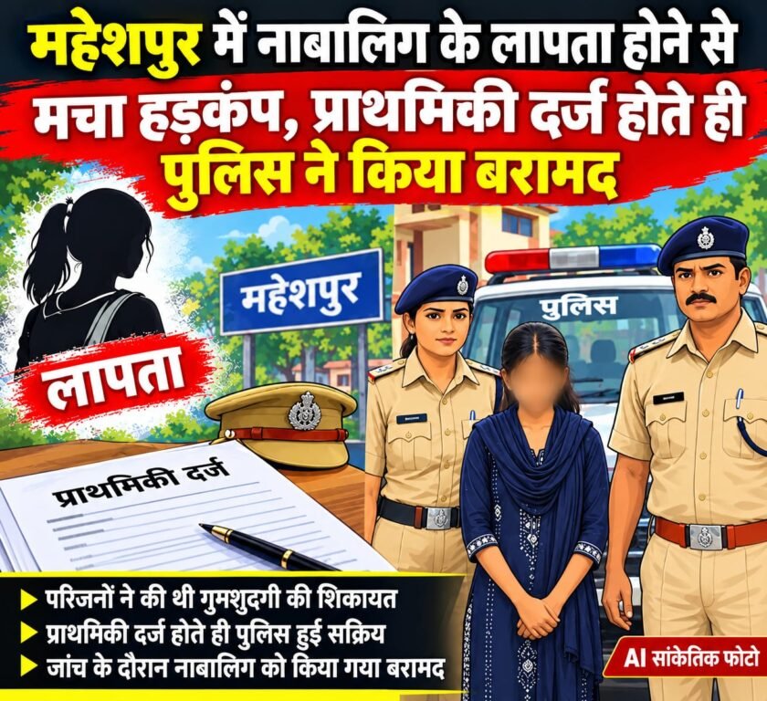 महेशपुर में नाबालिग के लापता होने से मचा हड़कंप, प्राथमिकी दर्ज होते ही पुलिस ने किया बरामद
