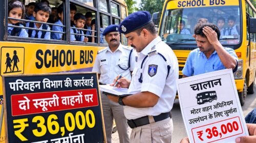 स्कूली वाहनों पर परिवहन विभाग की सख्ती, दो वाहनों पर 36 हजार जुर्माना